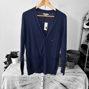 VanHeusen Navy Blue Women's button down cardigan sweater size medium NWT